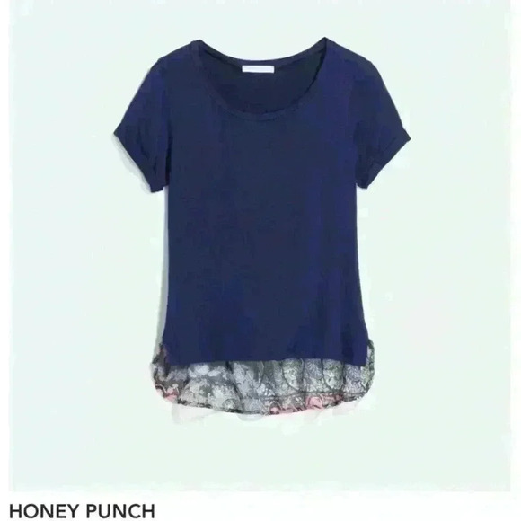 Honey Punch Stitch Fix Mix Material Knit Top Short Sleeve Navy Paisley Size S - Picture 1 of 7
